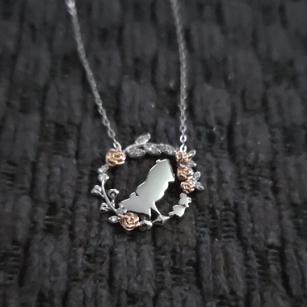 Alice In Wonderland Silver and Rose Gold Floral Necklace